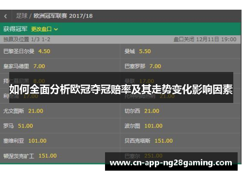 如何全面分析欧冠夺冠赔率及其走势变化影响因素