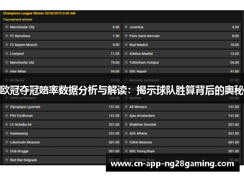 欧冠夺冠赔率数据分析与解读：揭示球队胜算背后的奥秘
